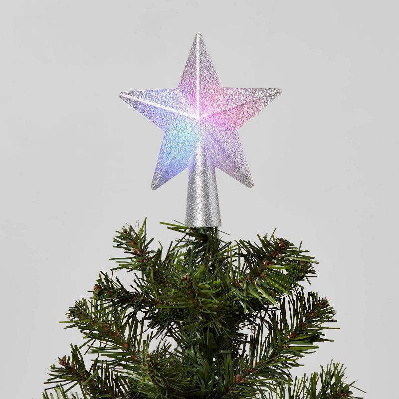 slide 1 of 3, Mini Star Christmas Tree Topper Silver Glitter Color Changing LED Lights with Battery Pack 26in Lead in Wire - Wondershop™: Indoor Use, 1 ct