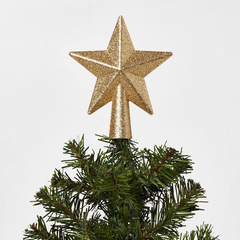 slide 2 of 3, Gold Glitter Mini Christmas Tree Topper, LED, Indoor Use, 4.69" - Wondershop™, 1 ct