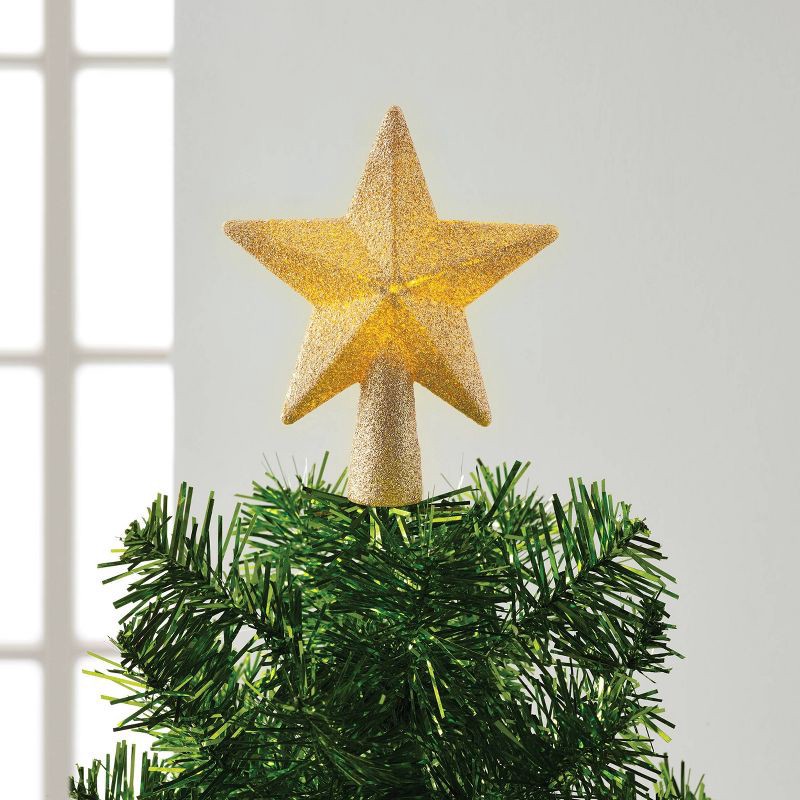 slide 3 of 3, Gold Glitter Mini Christmas Tree Topper, LED, Indoor Use, 4.69" - Wondershop™, 1 ct