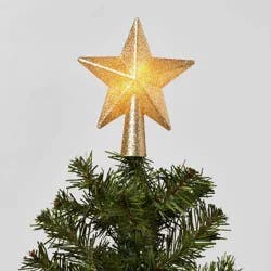 Gold Glitter Mini Christmas Tree Topper, LED, Indoor Use, 4.69" - Wondershop™
