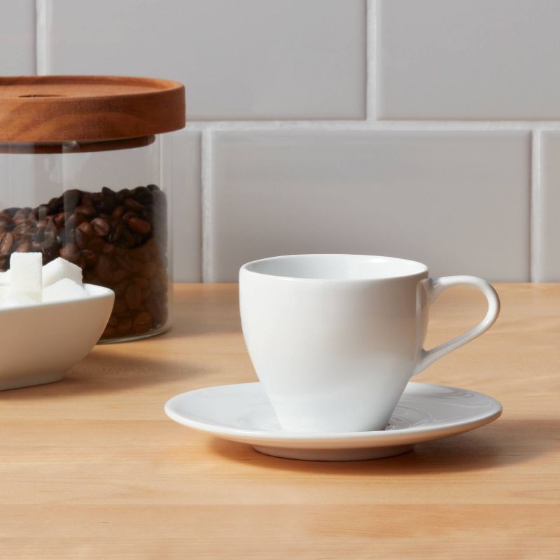 slide 2 of 3, 3.4oz Porcelain Espresso Cup with Saucer White - Threshold™: Traditional Style, Dishwasher & Microwave Safe, 3.4 oz