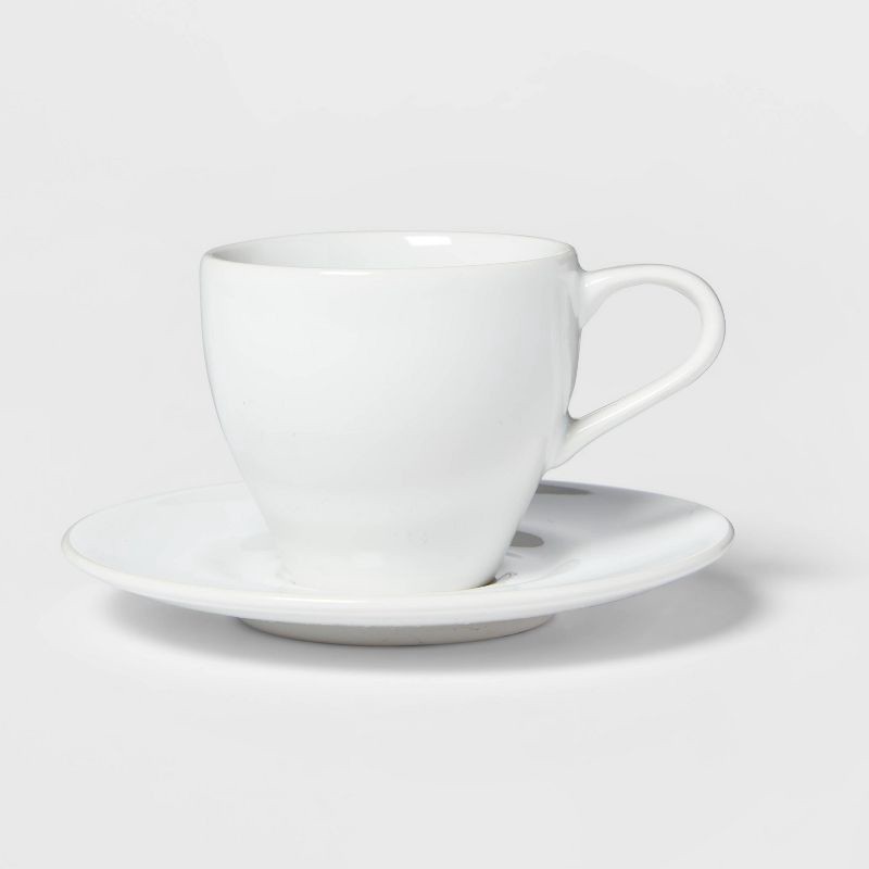 slide 1 of 3, 3.4oz Porcelain Espresso Cup with Saucer White - Threshold™: Traditional Style, Dishwasher & Microwave Safe, 3.4 oz