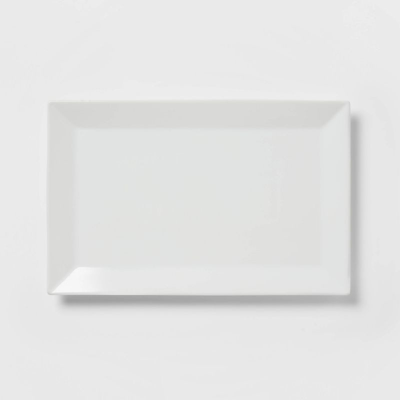 slide 3 of 3, 16" x 10" Porcelain Rectangular Rimmed Serving Platter White - Threshold™: Traditional Rectangle Serving Dish, 1 ct