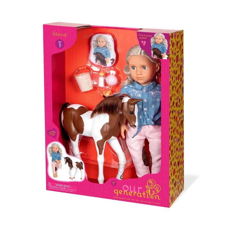 slide 4 of 5, Our Generation 18" Equestrian Doll & Horse Set - Yanira with Foal, 1 ct