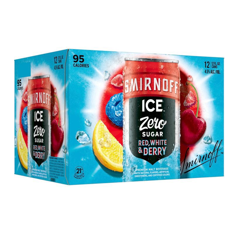 slide 3 of 10, Smirnoff Ice Smirnoff Zero Sugar Red White & Berry Variety Pack - 12pk/12 fl oz Cans, 12 ct; 12 fl oz