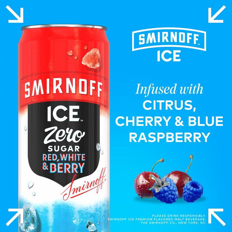 slide 3 of 10, Smirnoff Ice Smirnoff Zero Sugar Red White & Berry Variety Pack - 12pk/12 fl oz Cans, 12 ct; 12 fl oz