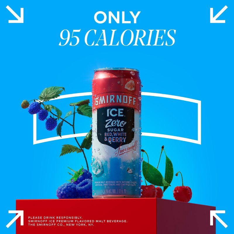 slide 4 of 10, Smirnoff Ice Smirnoff Zero Sugar Red White & Berry Variety Pack - 12pk/12 fl oz Cans, 12 ct; 12 fl oz