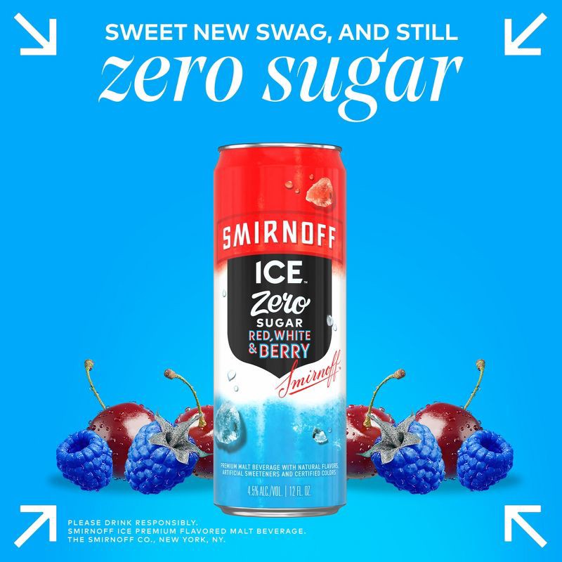 slide 7 of 10, Smirnoff Ice Smirnoff Zero Sugar Red White & Berry Variety Pack - 12pk/12 fl oz Cans, 12 ct; 12 fl oz