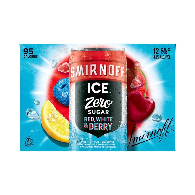 slide 8 of 10, Smirnoff Ice Smirnoff Zero Sugar Red White & Berry Variety Pack - 12pk/12 fl oz Cans, 12 ct; 12 fl oz