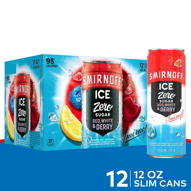 slide 1 of 10, Smirnoff Ice Smirnoff Zero Sugar Red White & Berry Variety Pack - 12pk/12 fl oz Cans, 12 ct; 12 fl oz