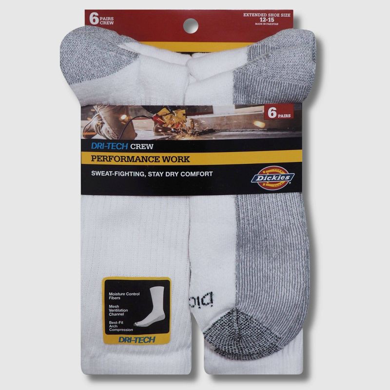 slide 3 of 5, Dickies Men's Big & Tall Moisture Control Crew Socks 6pk - White 12-14, 6 ct