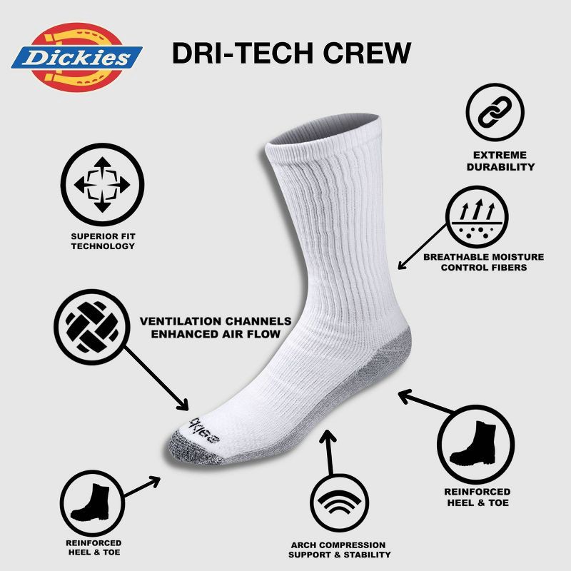 slide 4 of 5, Dickies Men's Big & Tall Moisture Control Crew Socks 6pk - White 12-14, 6 ct