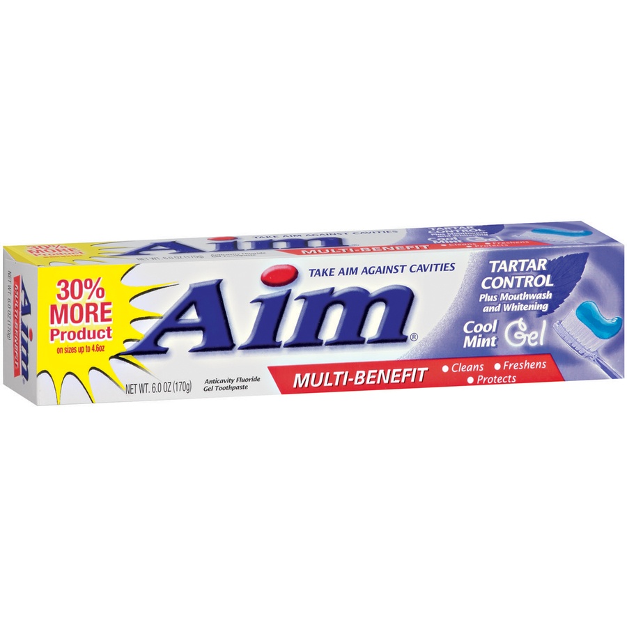 slide 2 of 3, Aim Toothpaste, Anticavity Fluoride Gel, Multi-Benefit, Cool Mint, 6 oz