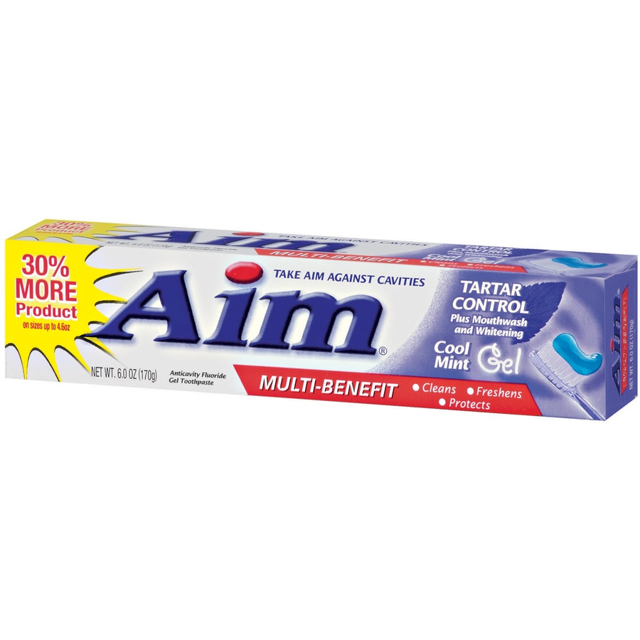 slide 3 of 3, Aim Toothpaste, Anticavity Fluoride Gel, Multi-Benefit, Cool Mint, 6 oz