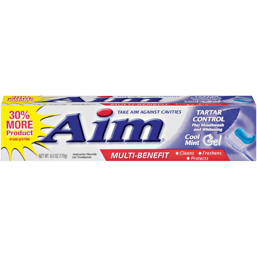 slide 1 of 3, Aim Toothpaste, Anticavity Fluoride Gel, Multi-Benefit, Cool Mint, 6 oz