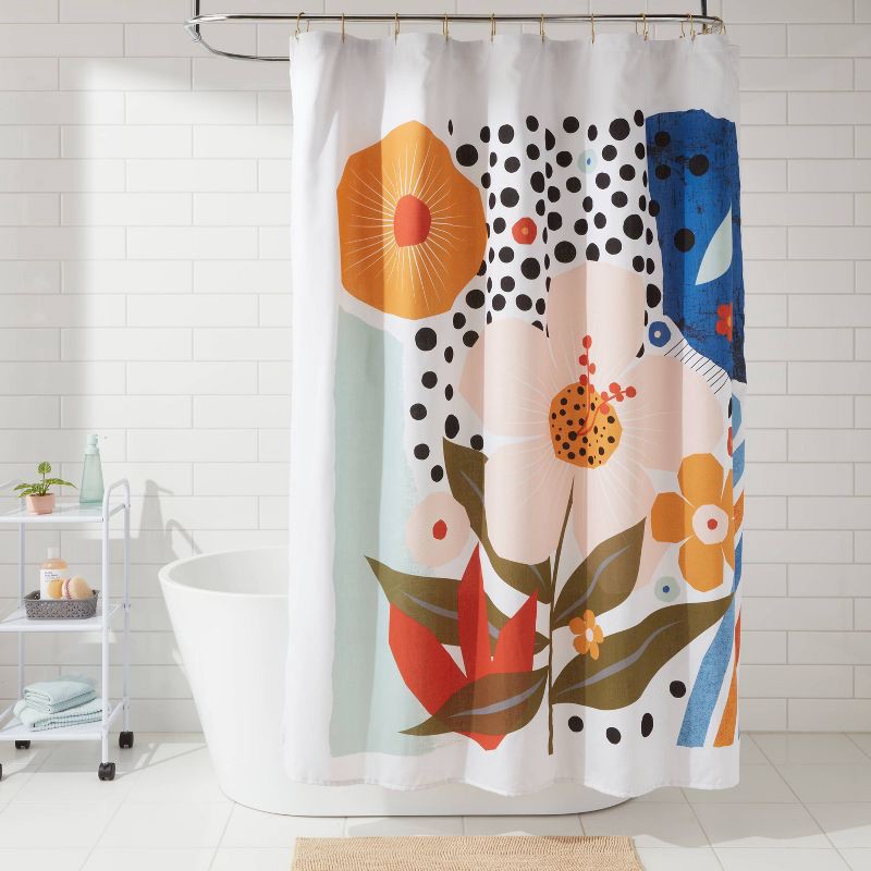 slide 4 of 4, Exploded Graphic Shower Curtain - Room Essentials™: Mid-Century Modern, Recycled Polyester & Cotton, Machine Washable, 1 ct