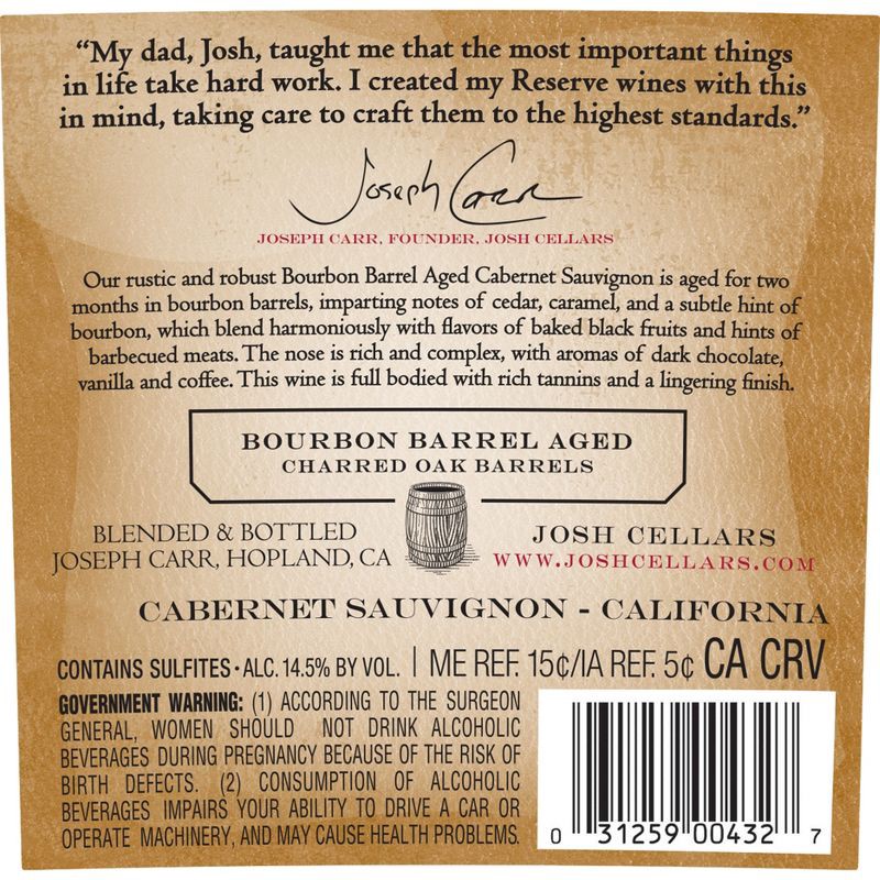slide 8 of 10, Josh Cellars Josh Bourbon Barrel-Aged Cabernet Sauvignon Red Wine - 750ml Bottle, 750 ml