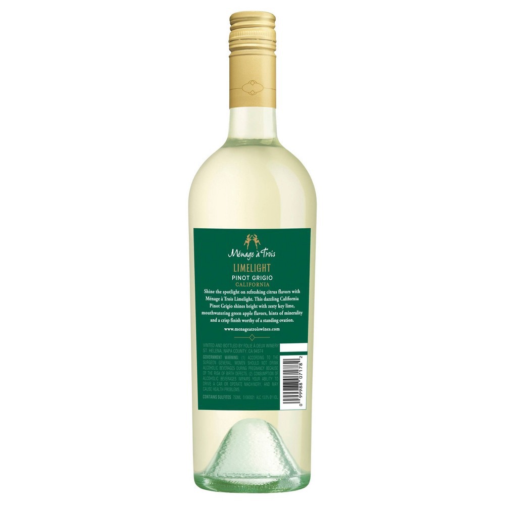 slide 3 of 3, Menage a Trois Ménage à Trois Limelight Pinot Grigio White Wine - 750ml Bottle, 750 ml