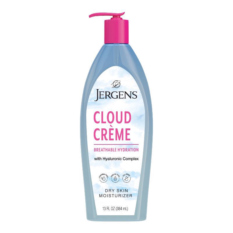 slide 1 of 1, Jergens Cloud Creme Breathable Body Lotion, Fast-Absorbing Hydrating Moisturizer, Paraben-Free, with Hyaluronic Complex, Non-Greasy Application, 13 oz, 13 fl oz