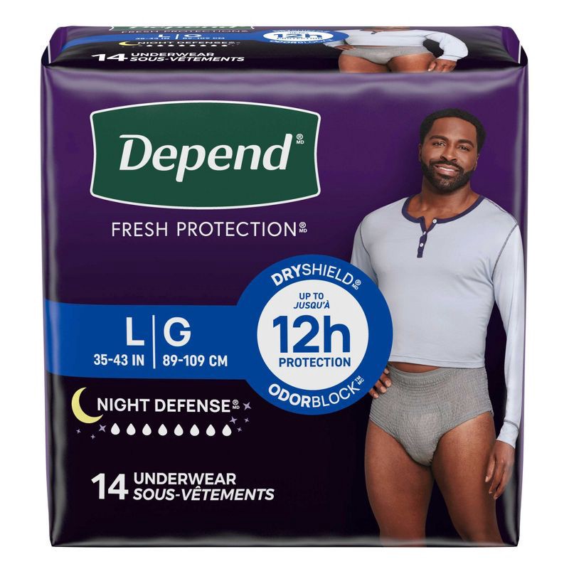 slide 2 of 10, Depend Night Defense Incontinence Disposable Underwear for Men - Overnight Absorbency - L - 14ct, 14 ct