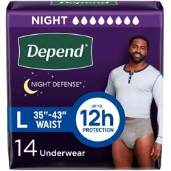 Depend Night Defense Incontinence Disposable Underwear for Men - Overnight Absorbency - L - 14ct