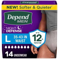 Depend Night Defense Incontinence Disposable Underwear for Men - Overnight Absorbency - L - 14ct