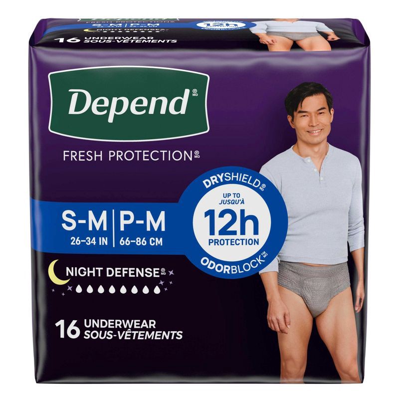 slide 2 of 9, Depend Night Defense Incontinence Disposable Underwear for Men - Overnight Absorbency - S/M - 16ct, 16 ct