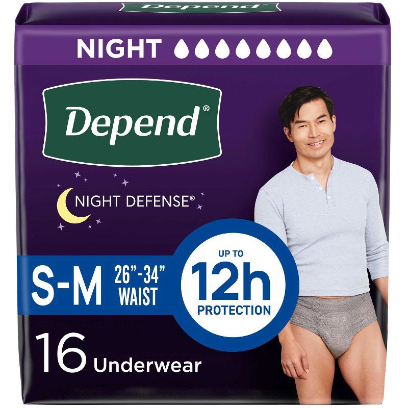 slide 1 of 9, Depend Night Defense Incontinence Disposable Underwear for Men - Overnight Absorbency - S/M - 16ct, 16 ct