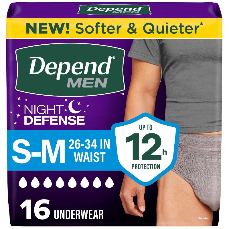 slide 1 of 12, Depend Night Defense Incontinence Disposable Underwear for Men - Overnight Absorbency - S/M - 16ct, 16 ct