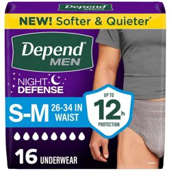 Depend Night Defense Incontinence Disposable Underwear for Men - Overnight Absorbency - S/M - 16ct