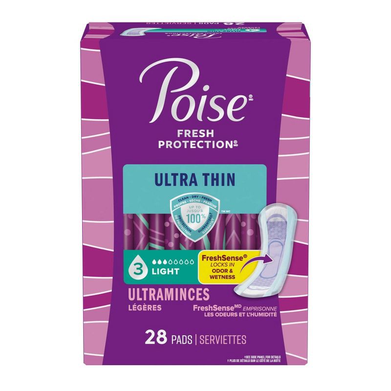 slide 2 of 7, Poise Ultra Thin Incontinence Pads for Women - Light Absorbency - 3 Drop - Regular - 28ct, 28 ct