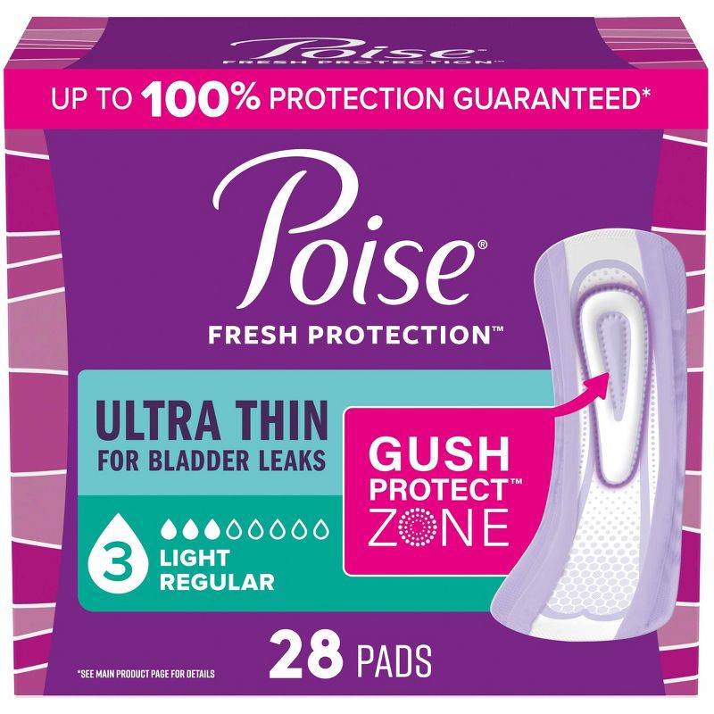 slide 1 of 12, Poise Ultra Thin Incontinence Pads for Women - Light Absorbency - 3 Drop - Regular - 28ct, 28 ct