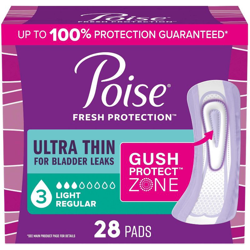 slide 1 of 11, Poise Ultra Thin Incontinence Pads for Women - Light Absorbency - 3 Drop - Regular - 28ct, 28 ct
