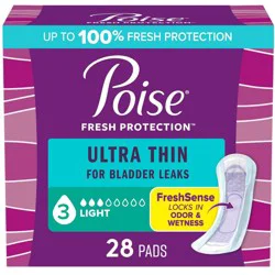 Poise Ultra Thin Incontinence Pads for Women - Light Absorbency - 3 Drop - Regular - 28ct