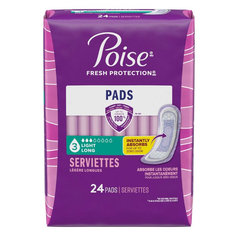 slide 2 of 6, Poise Postpartum Incontinence Bladder Control Pads for Women - Light Absorbency - Long Length - 24ct, 24 ct