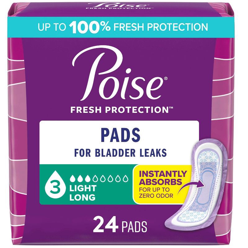 slide 1 of 6, Poise Postpartum Incontinence Bladder Control Pads for Women - Light Absorbency - Long Length - 24ct, 24 ct