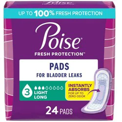 Poise Postpartum Incontinence Bladder Control Pads for Women - Light Absorbency - Long Length - 24ct
