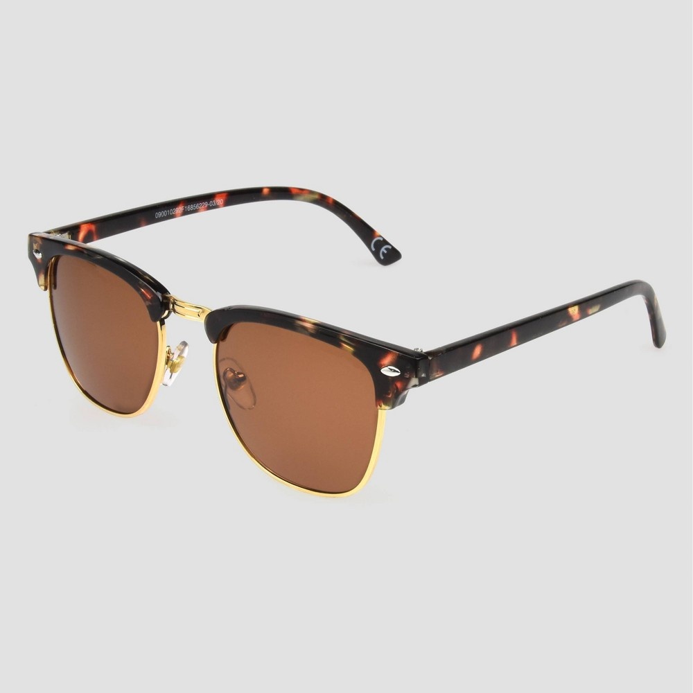 slide 2 of 2, Women's Retro Browline Tortoise Shell Print Sunglasses with Polarized Lenses - A New Day Brown, 1 ct