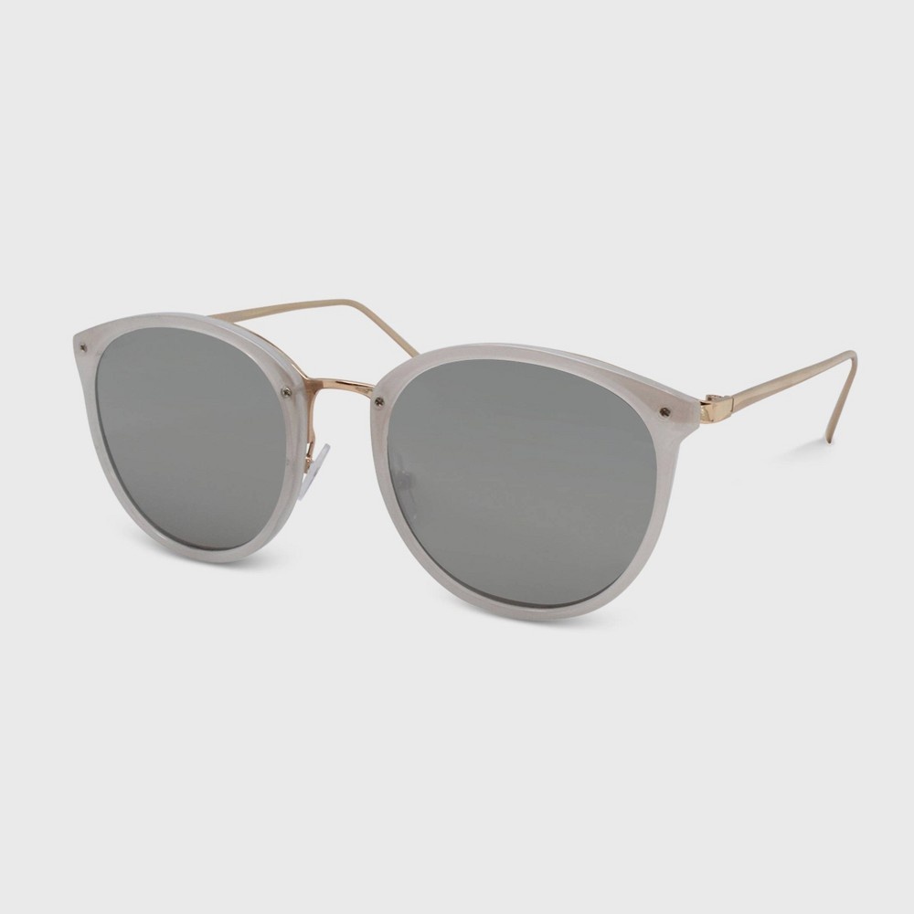 slide 2 of 2, Women's Round Plastic Metal Sunglasses - A New Day Gold/White, 1 ct