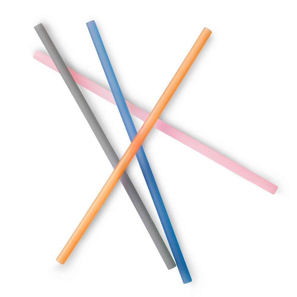 slide 2 of 6, GoSili 4pk Extra-Long Silicone Straws Blue/Pink, 4 ct