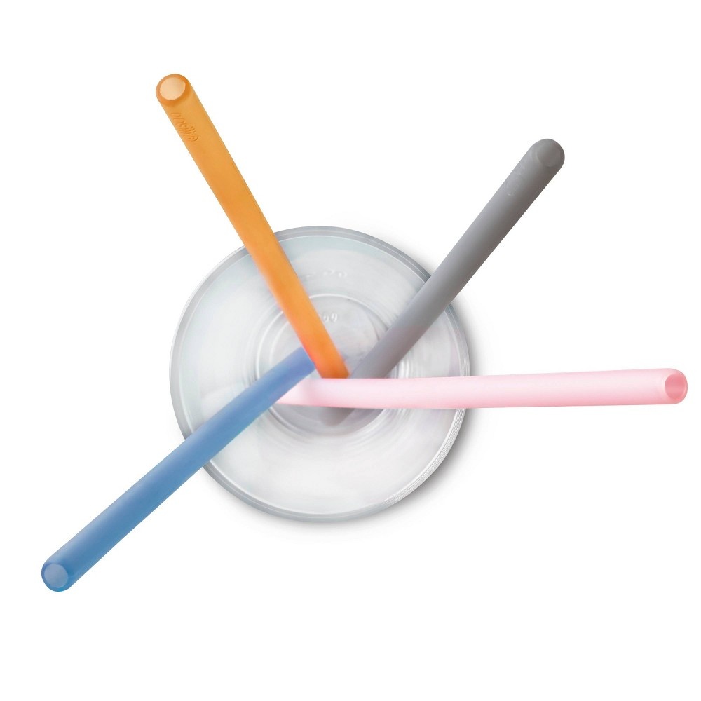 slide 5 of 6, GoSili 4pk Extra-Long Silicone Straws Blue/Pink, 4 ct