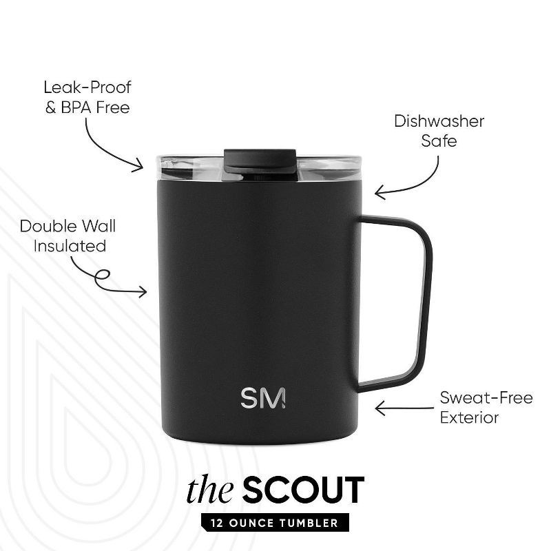 slide 5 of 5, Simple Modern 12oz Stainless Steel Scout Mug with Clear Flip Lid Black: Insulated Cup, Portable Drinkware, Hand Wash, 12 oz