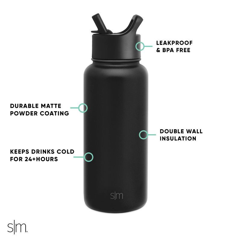 slide 4 of 4, Simple Modern 32oz Black Summit with Chug Lid: Stainless Steel Water Bottle for Cold Beverages, Hand Wash, All Ages, 32 oz