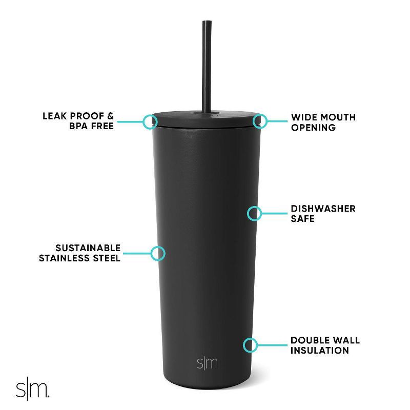 slide 4 of 4, Simple Modern 24oz Insulated Stainless Steel Classic Tumbler with Straw Black: Cold Drinkware, Hand Wash, All Ages, 24 oz