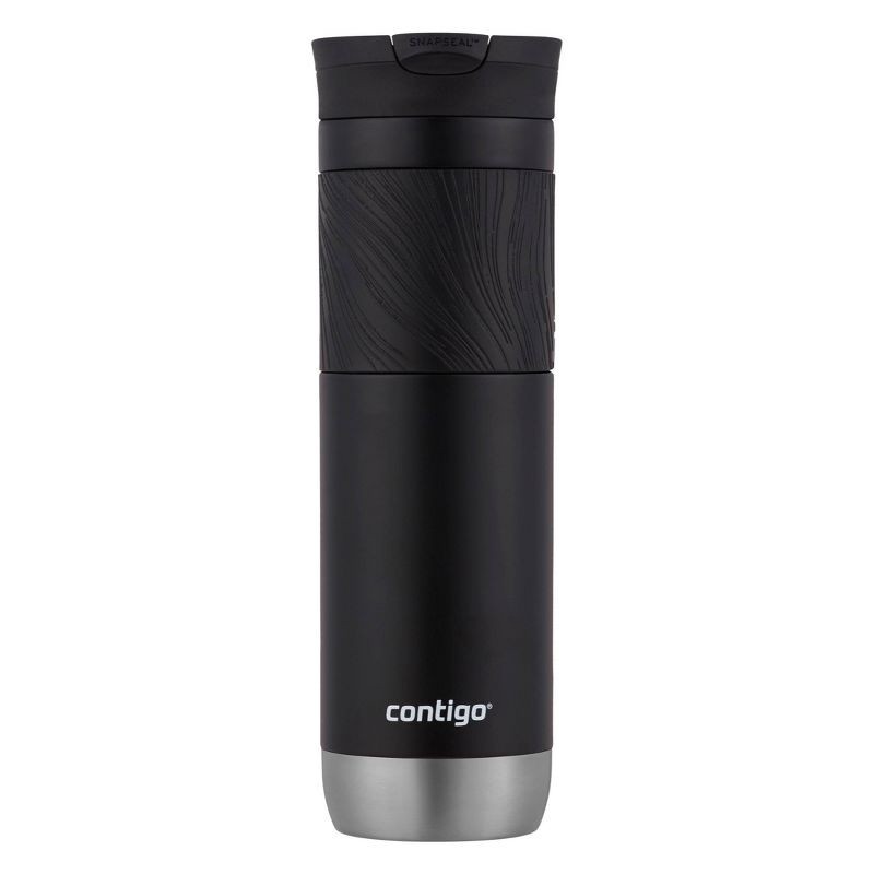 slide 1 of 4, Contigo Byron 2.0 24oz Stainless Steel Travel Mug with SNAPSEAL Lid and Grip Licorice: Insulated Coffee Cup for Travel, 24 oz