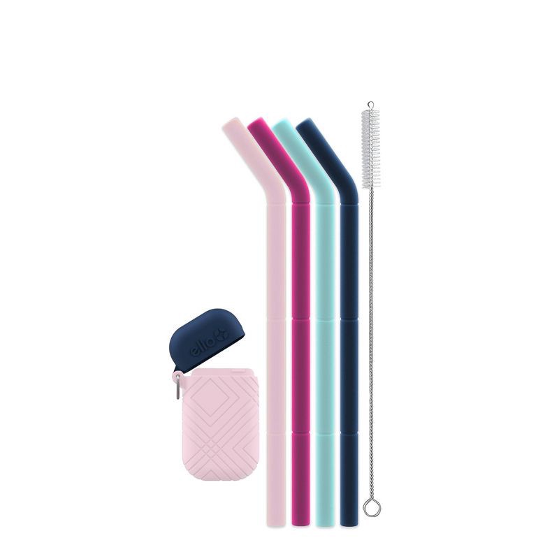 slide 2 of 3, Ello 4pk Compact Fold and Store Silicone Straw Set, 4 ct