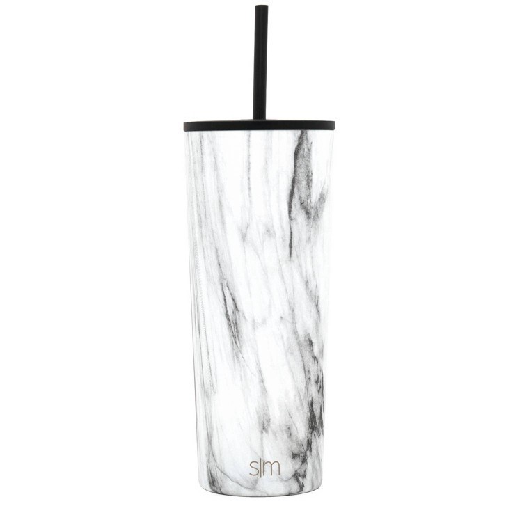 slide 1 of 1, Simple Modern 24oz Insulated Stainless Steel Classic Tumbler with Straw and Flip Lid Carrara Marble, 1 ct