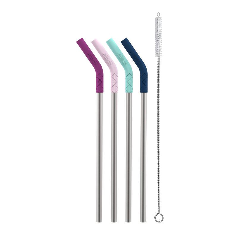 slide 3 of 3, Ello 4pk Stainless Straws with Silicone Tips, 4 ct