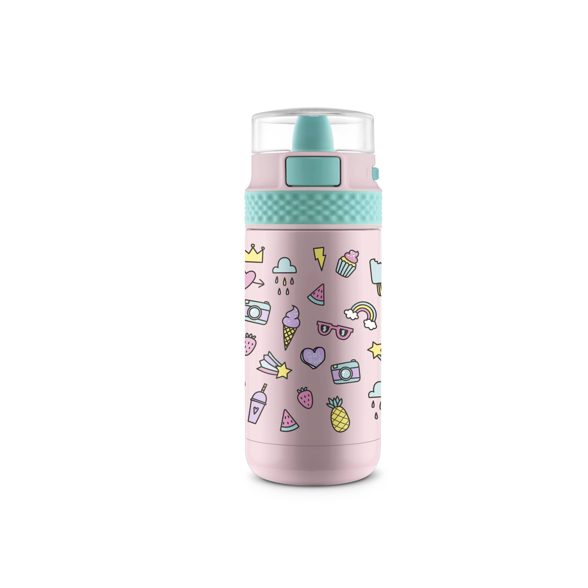 slide 1 of 4, Ello 12oz Stainless Steel Kids Ride Fun In The Sun Water Bottle Pink, 12 oz