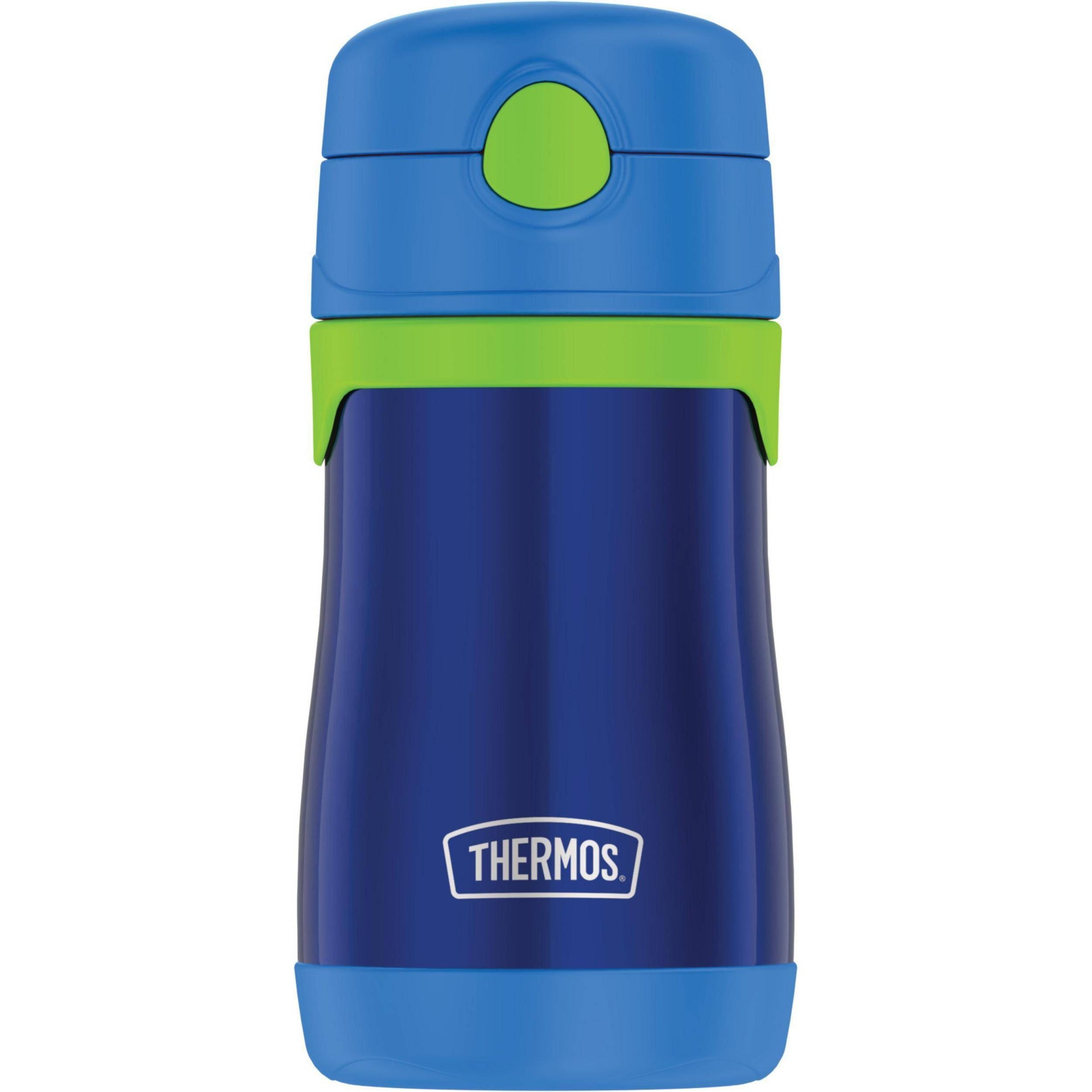 slide 1 of 5, Thermos 10oz Stainless Steel Straw Bottle Blue, 10 oz